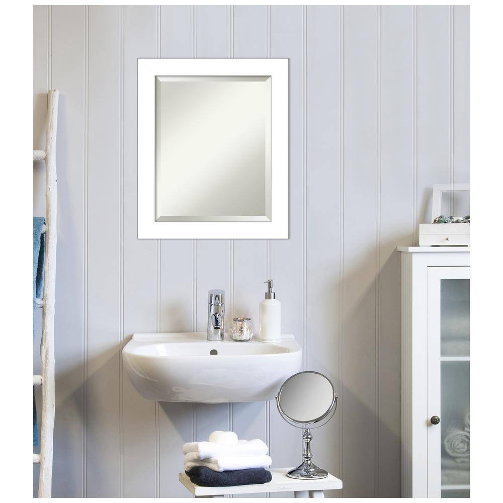 White Beveled Rectangular Bathroom Vanity Wall Mirror