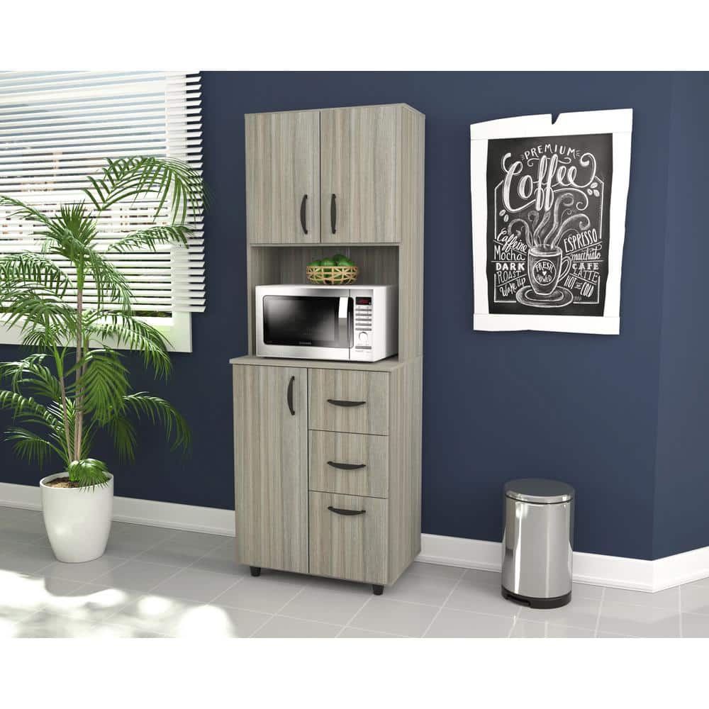 Modern Medium Brown PVC Pantry Cabinet with Laminate Finish