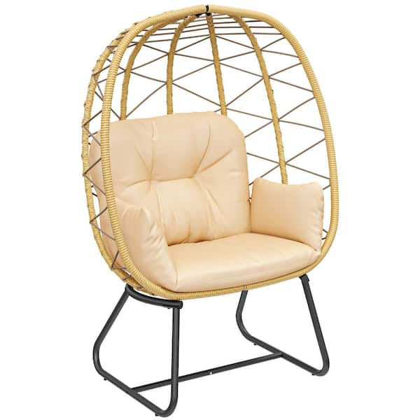 DEXTRUS Beige Wicker Indoor/Outdoor Egg Lounge Chair with Cushion