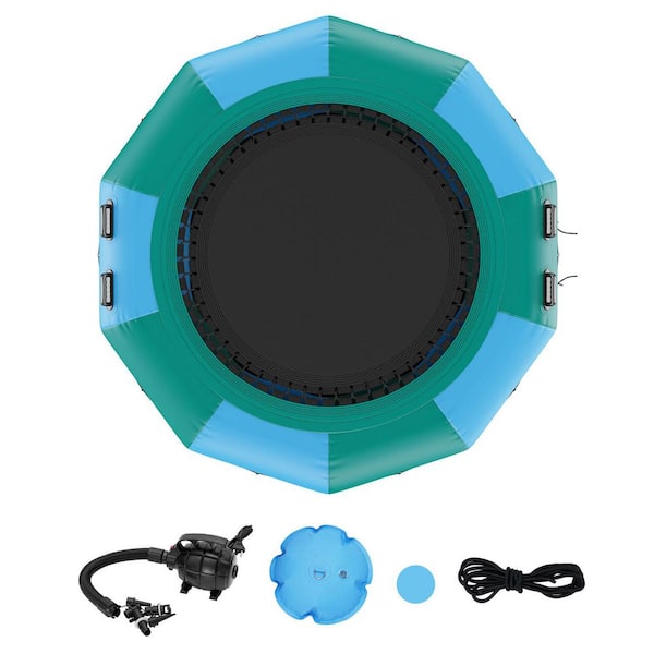 SKYSHALO Inflatable Water Bouncer, 10 ft. Recreational Water Trampoline, Portable Bounce Swim Platform with 3-Step Ladder
