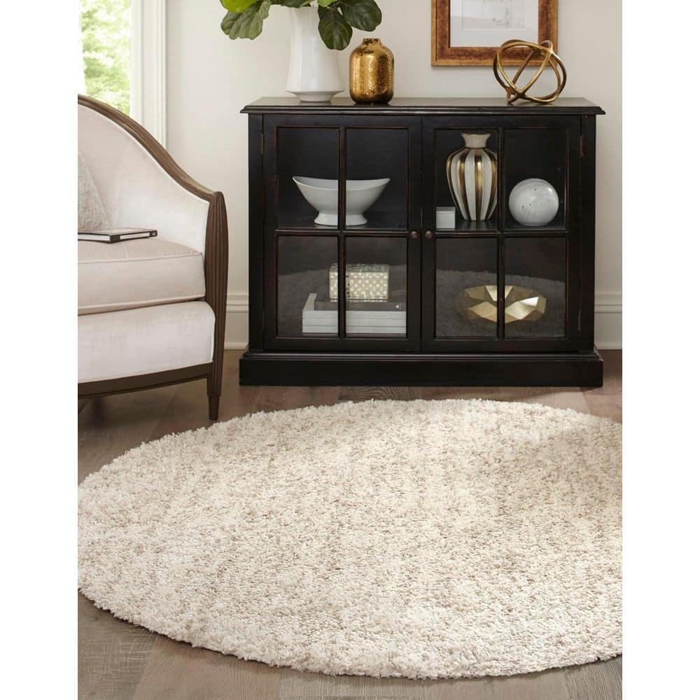 Athena Ivory Geometric Braided Shag Rug - 5' Round