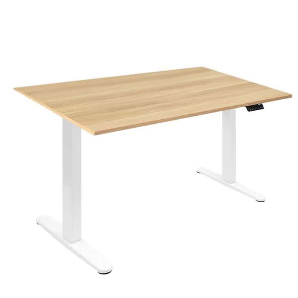 mount-it! Electrical 55 in. Rectangular Maple MDF Desk with Anti-Collision Ultra Quiet Dual Motor 2-Stage Telescoping Legs