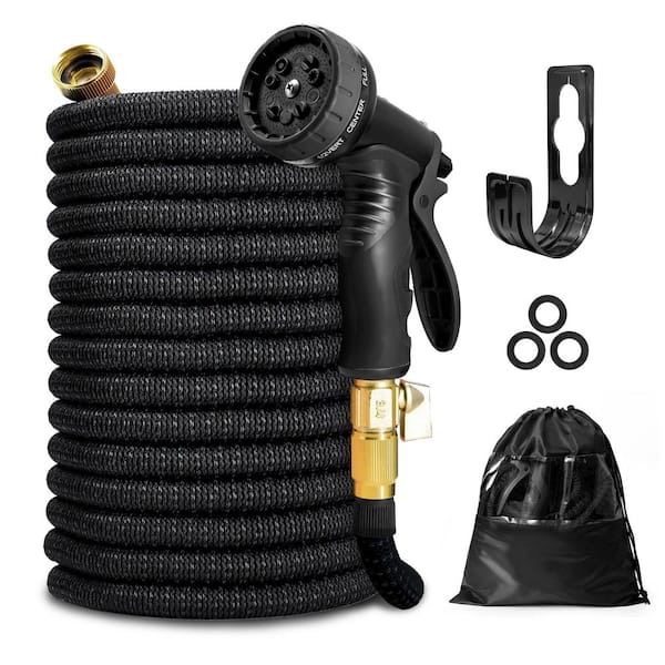 3/4 in. x 100 ft. Lightweight No-Kink Flexible, 10 Spray Nozzles, Expandable Garden Water Hose, Black