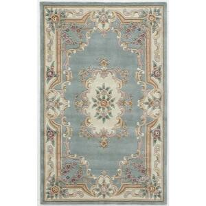 New Aubusson Light Green 2 ft. 3 in. x 10 ft. Traditional Blue Area Rug