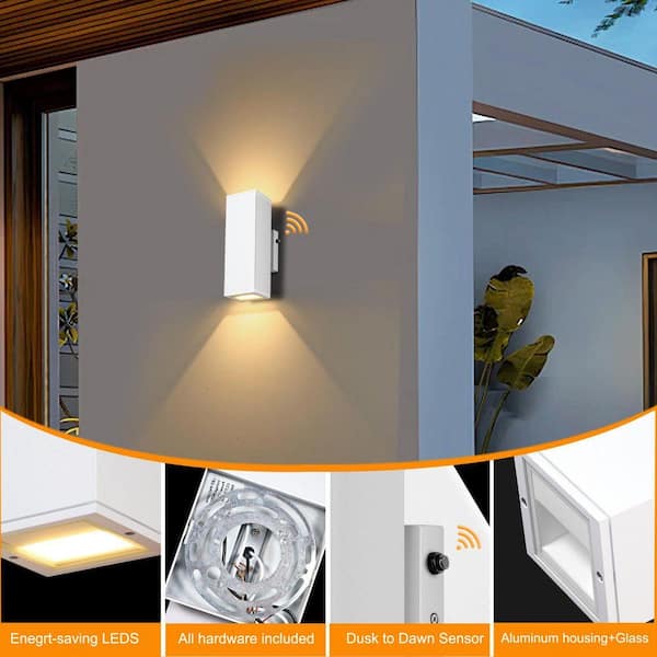 GMGSROM 2-Light Rectangular Dusk to Dawn Sensor White Indoor