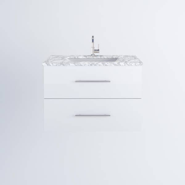 VOLPA USA AMERICAN CRAFTED VANITIES Napa 36 W x 22 D x 21-3/4 H Single Sink Bathroom Vanity Wall Mounted in Glossy White with Carrera Marble Countertop