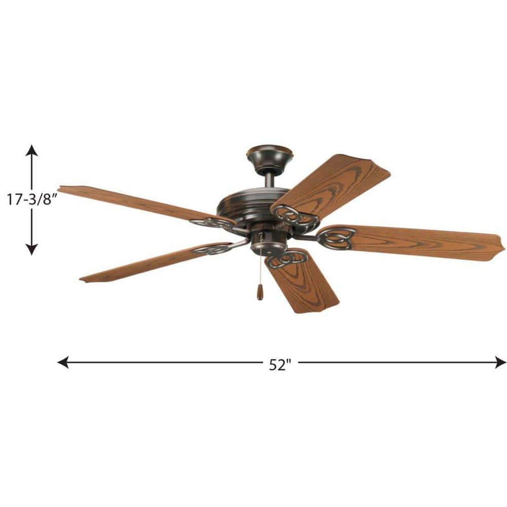 Antique Bronze 52" 5-Blade Indoor/Outdoor Ceiling Fan with Oak Blades
