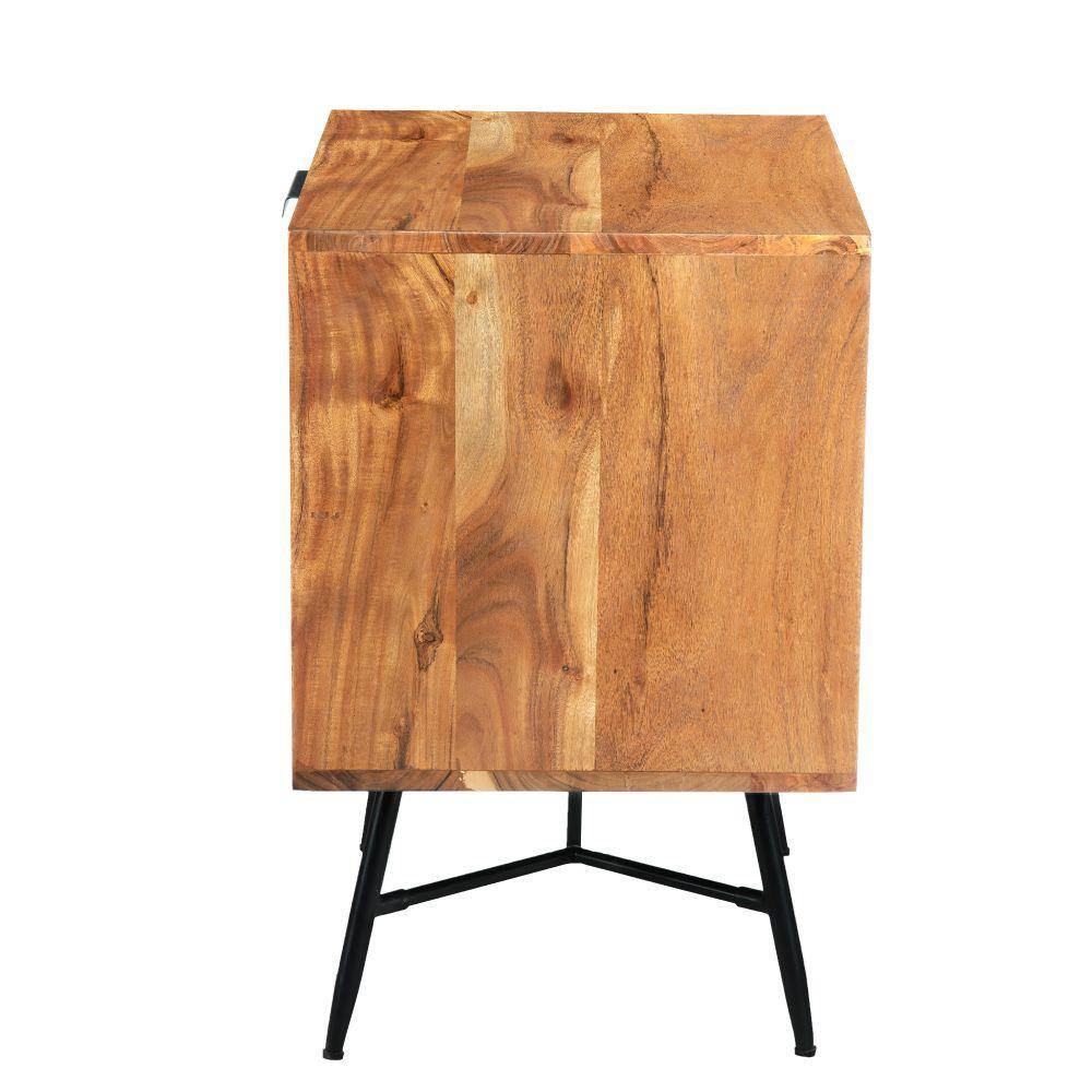 Luxury Acacia Wood 2-Drawer Nightstand with Metal Legs, Black and Brown