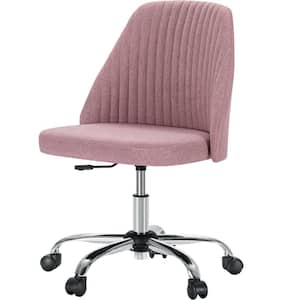 Fabric Upholstered Armless Swivel Ergonomic Computer Task Chair in Pink with Adjustable Height