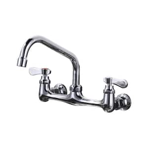 Commercial Double Handle Wall Mounted Standard Kitchen Faucet with 8 in . Swivel Spout in Polished Chrome