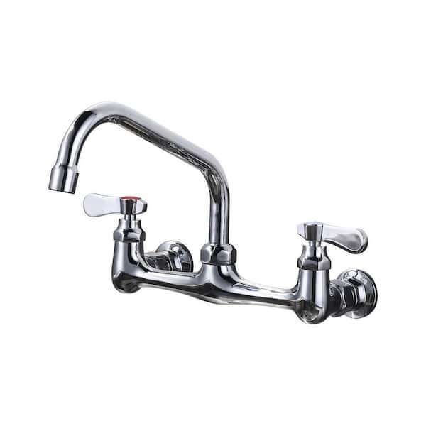 ARCORA Commercial Double Handle Wall Mounted Standard Kitchen Faucet with 8 in . Swivel Spout in Polished Chrome