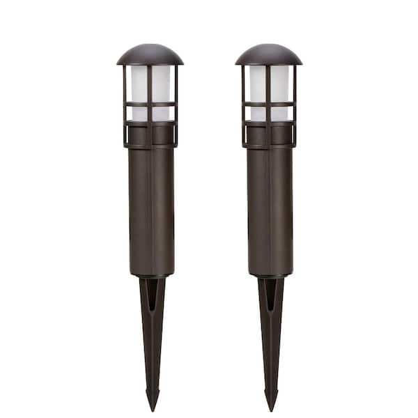 Maxxima LED Low Voltage, Brown, 140 Lumens, Hardwired Landscape Light Fixture, Integrated LED, Bollard Light for Yard, (2-Pack)