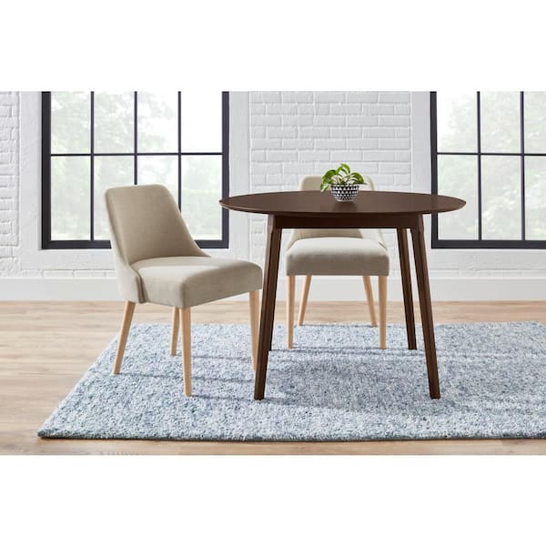 StyleWell Benfield Biscuit Beige Upholstered Dining Chair with Natural Wood Legs (Set of 2)