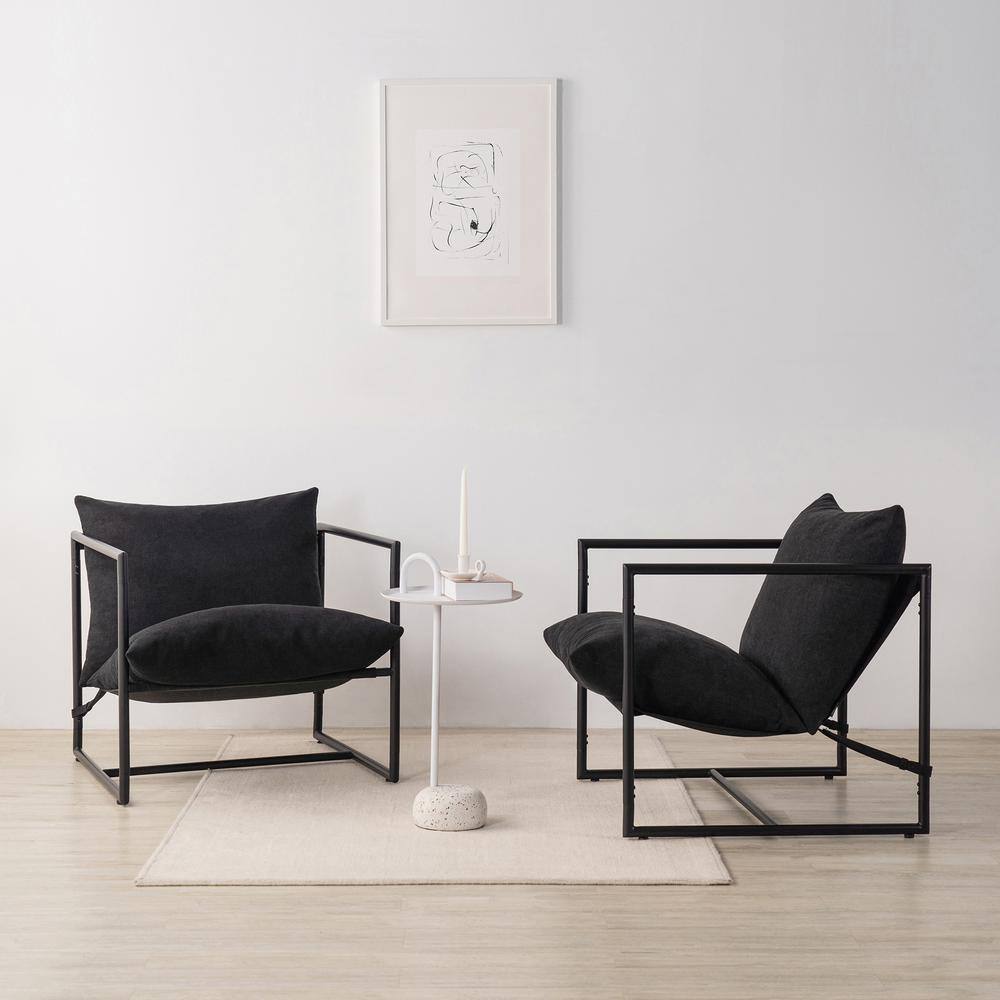 Black Metal Framed Sling Accent Chair with Cushions
