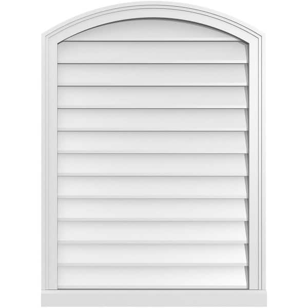 Ekena Millwork 28 in. x 38 in. Arch Top Surface Mount PVC Gable Vent: Functional with Brickmould Sill Frame