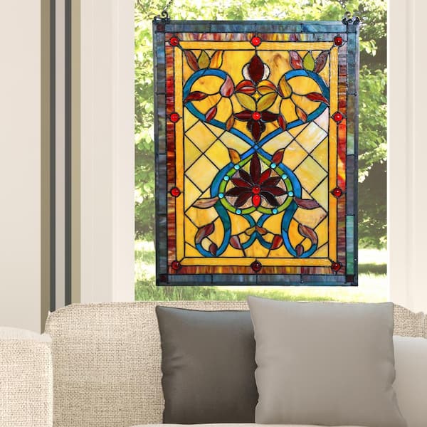 River of Goods Multi Stained Glass Fiery Hearts and Flowers Window