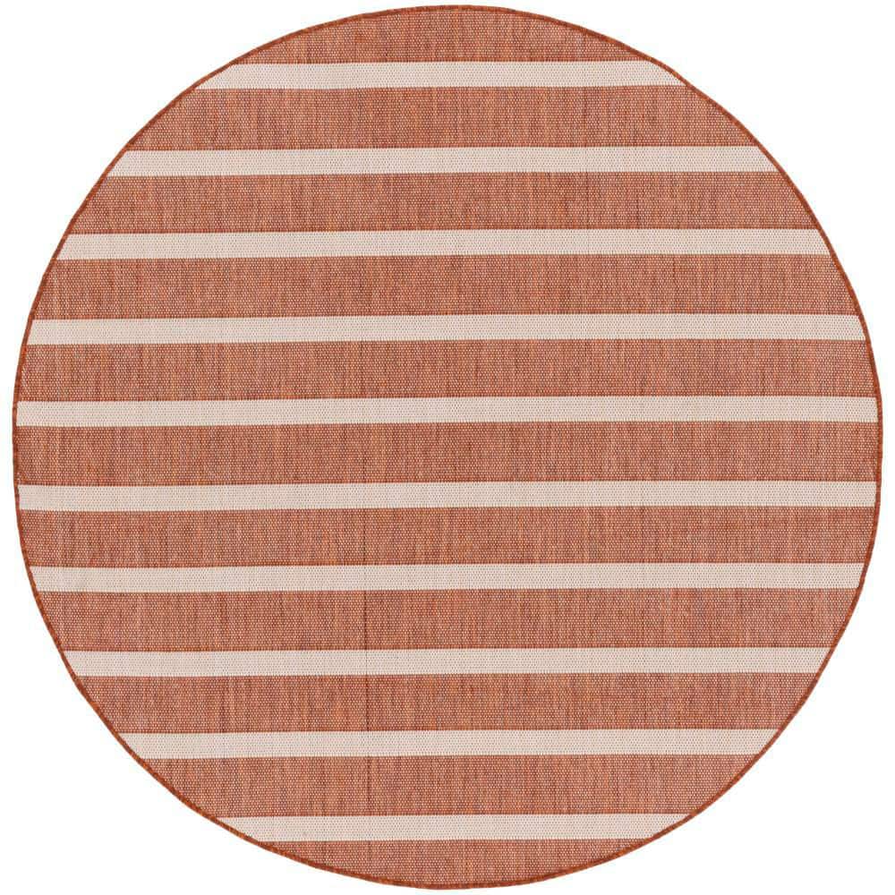 Positano Terracotta Ivory 6 ft. x 6 ft. Stripes Contemporary Round Area Rug price history on PriceWatchPro