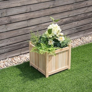 15 in. L x 15 in. W x 14 in. H Beige Wood Square Flower Planter Box Raised Vegetable Patio Lawn Garden Folding