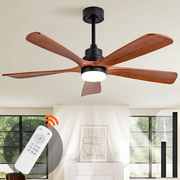 52 in. Modern Noiseless Downrod Mount Ceiling Fan with Lights and Remote, 5 Solid Wood Blades, Reversible DC Motor