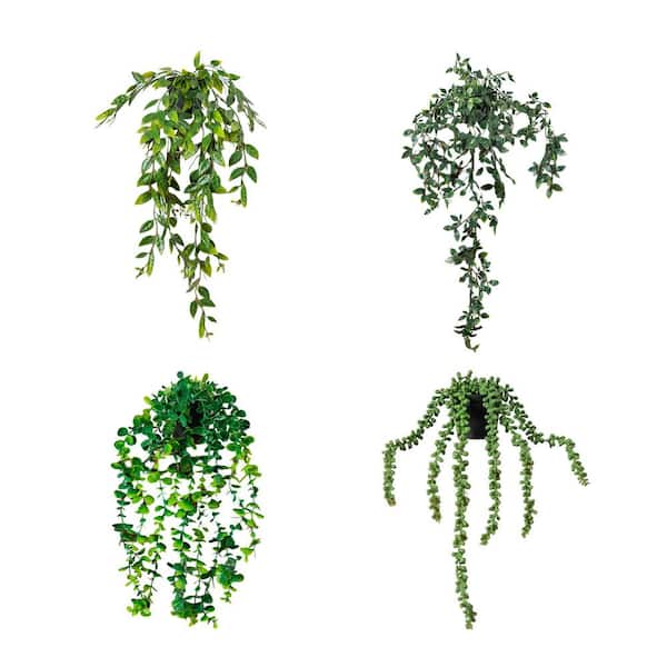 17 in. Green Artificial Hanging Assorted Flowers - Set of 4