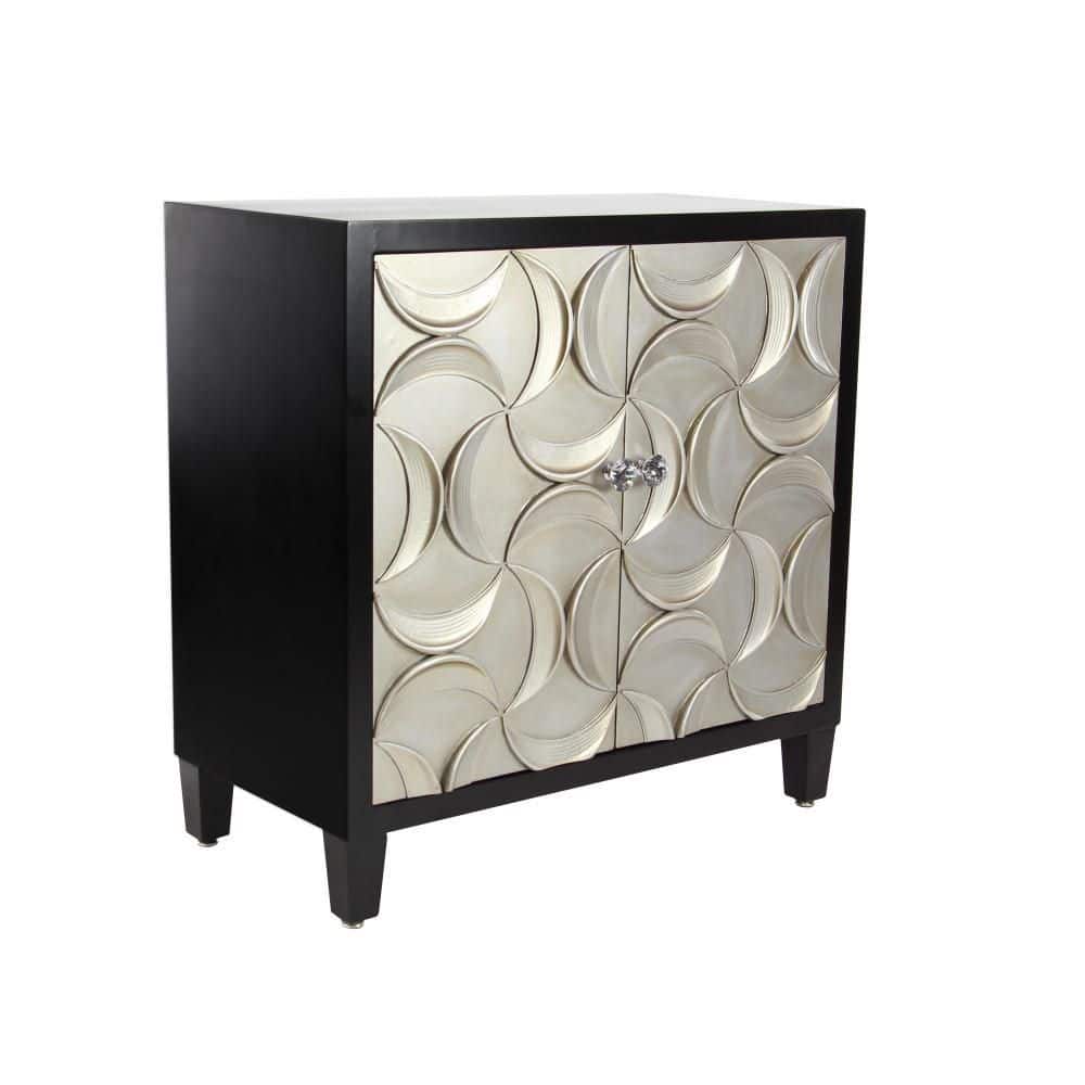 Black and Silver Crescent Moon Relief 2-Door Office Cabinet