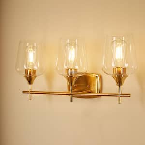 3-Light Aged Brass Bathroom Vanity Light