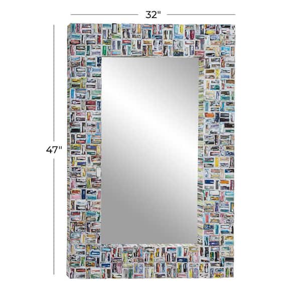 47 in. x 32 in. Handmade Recycled Magazine Frame Rectangle Framed Multi Colored Wall Mirror