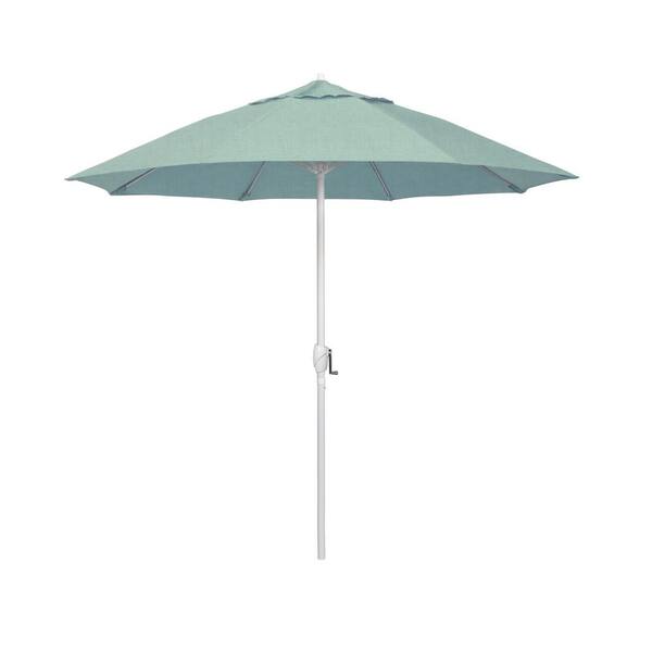 California Umbrella 7.5 ft. Matted White Aluminum Market Patio Umbrella Fiberglass Ribs and Auto Tilt in Spa Sunbrella