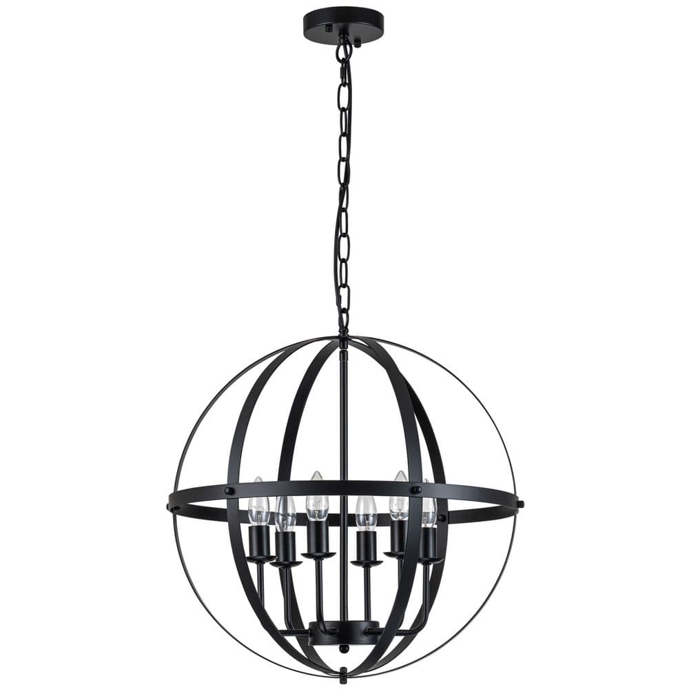 6-Light Black Globe Chandelier with Industrial Metal Bands, Adjustable Chain, Modern Farmhouse Pendant Light Fixture price history on PriceWatchPro