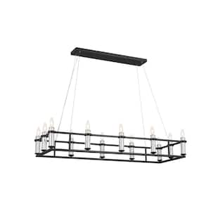 Rosalind 48.5 in. 12-Light Black Traditional Candle Linear Chandelier for Dining Room