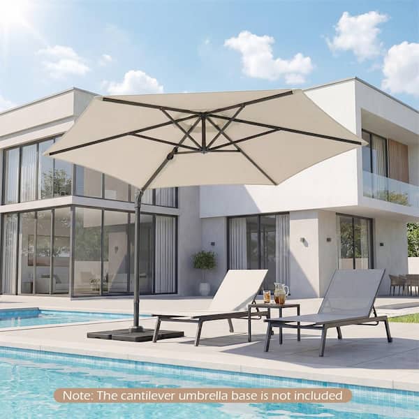 10 ft. Patio Cantilever Umbrella with 360° Rotation, Air Vent, Cross Base Included Patio Umbrella in Beige