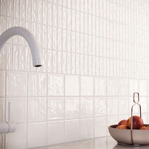 Spanish Lineas Ceramic 8 in. x 8 in. x 8mm Wall Tile Sample - White