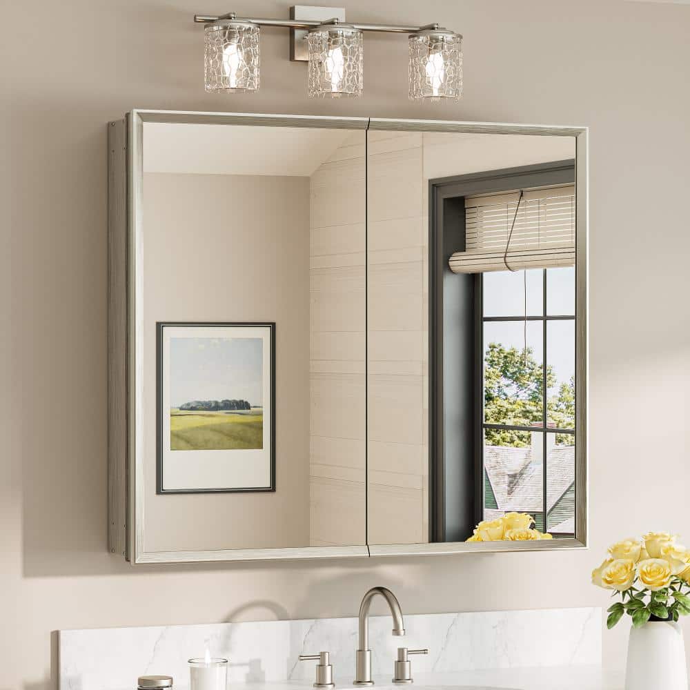 36 in. W x 32 in. H Rectangular Framed Recessed or Surface Mounted Bathroom Medicine Cabinet with Mirror,Brushed Nickel price history on PriceWatchPro
