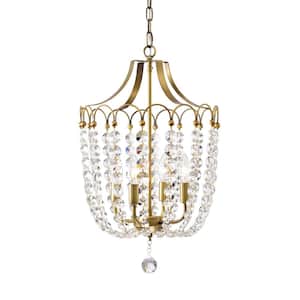 Eloise 4-Light Glam Vintage Brass Finish Curved Lines Style Modern Pendant with Crystal Strands