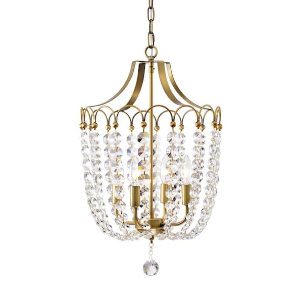 Edvivi Eloise 4-Light Glam Vintage Brass Finish Curved Lines Style Modern Pendant with Crystal Strands