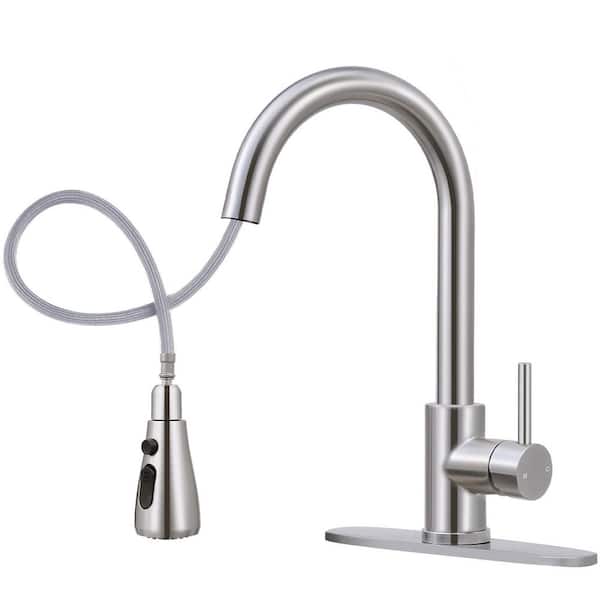 Brushed Nickel 14.2 in. H Pull Out Sprayer Kitchen Faucet with 360° Spout Swivel Deckplate Included