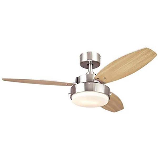 42-Inch Indoor Ceiling Fan with Integrated LED Light, Brushed Nickel Finish, Reversible Beech/Wengue Blades
