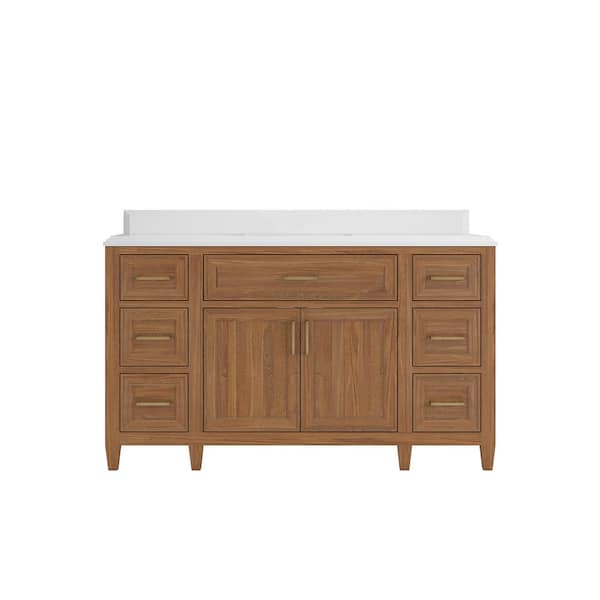 Willow Collections Santa Monica 60 in. W x 22 in. D x 36 in. H Single Sink Bath Vanity in Dark Natural with 1.5 in. White Quartz Top