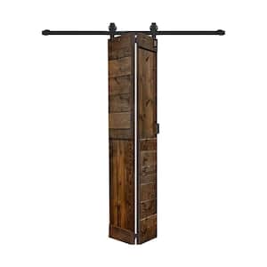 S Style 30in.x84in.(15''x84''x2panels)Dark Walnut Solid Wood Bi-Fold Barn Door With Hardware Kit-Assembly Needed