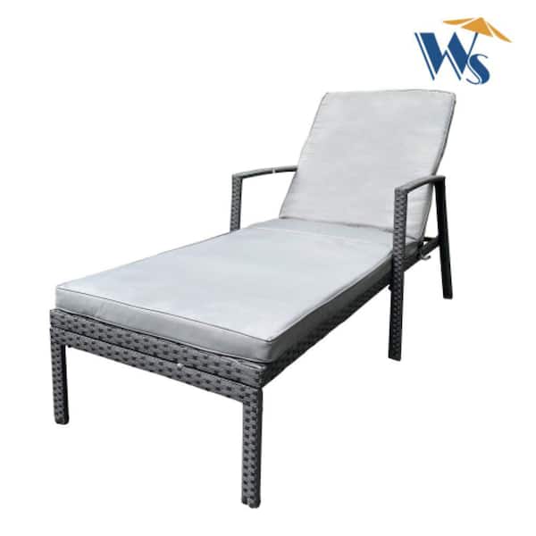 Misopily Metal Outdoor Wicker Patio Chaise Lounge Chair with Cushions, Gray