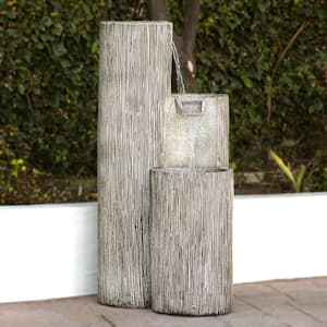 41 in. Tall Outdoor Tiering Column Zen Fountain with LED Lights