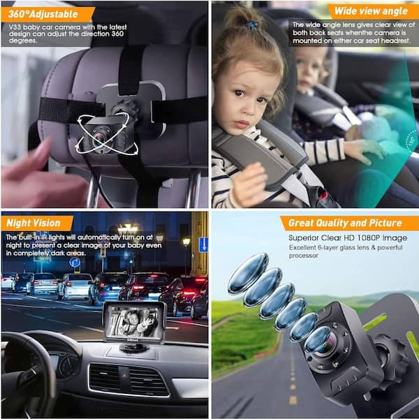 Wireless Baby Car Camera For Backseat: Battery Powered Easy Setup Video