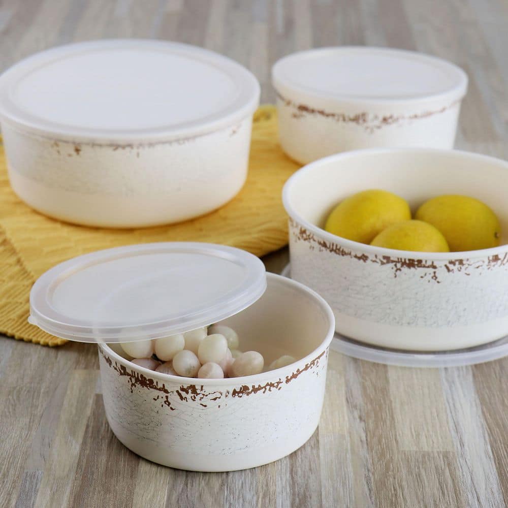 Laurie Gates California Designs Mauna 8-Piece Melamine Nesting Food Storage Bowl Set in Cracked White