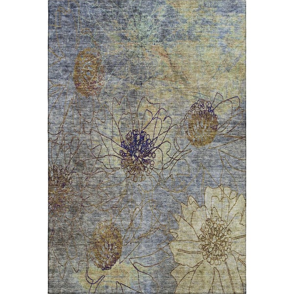 Mayfield Premium Machine Washable Abstract AMF2235 Denim 5 ft. x 7 ft. 6 in. Area Rug