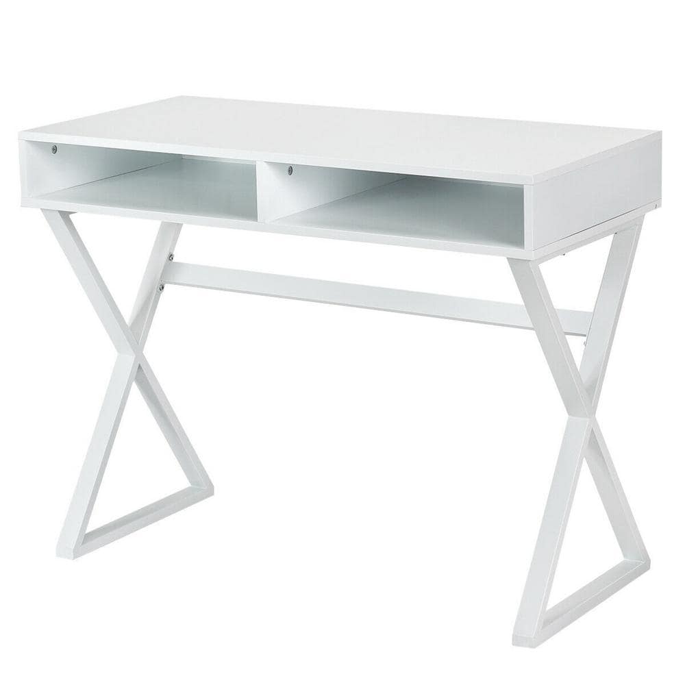 FORCLOVER White Makeup Vanity Table Computer Desk with 2 Storage ...