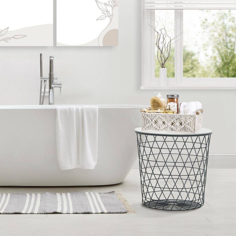 White Macrame Rectangular Fabric Storage Baskets Set