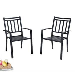 Black Stackable Stripe Metal Patio Outdoor Dining Chair (2-Pack)
