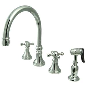 Governor 2-Handle Deck Mount Widespread Kitchen Faucets with Brass Sprayer in Polished Chrome