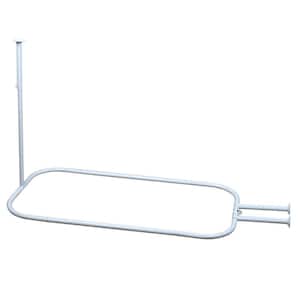 No Rust 58 in. Aluminum Oval Rectangular Hoop Shower Rod for Claw Foot and Standalone Bathtubs in White