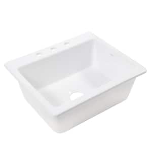 Jackson 25 in. 3-Hole Drop-In Single Bowl Crisp White Fireclay Kitchen Sink with